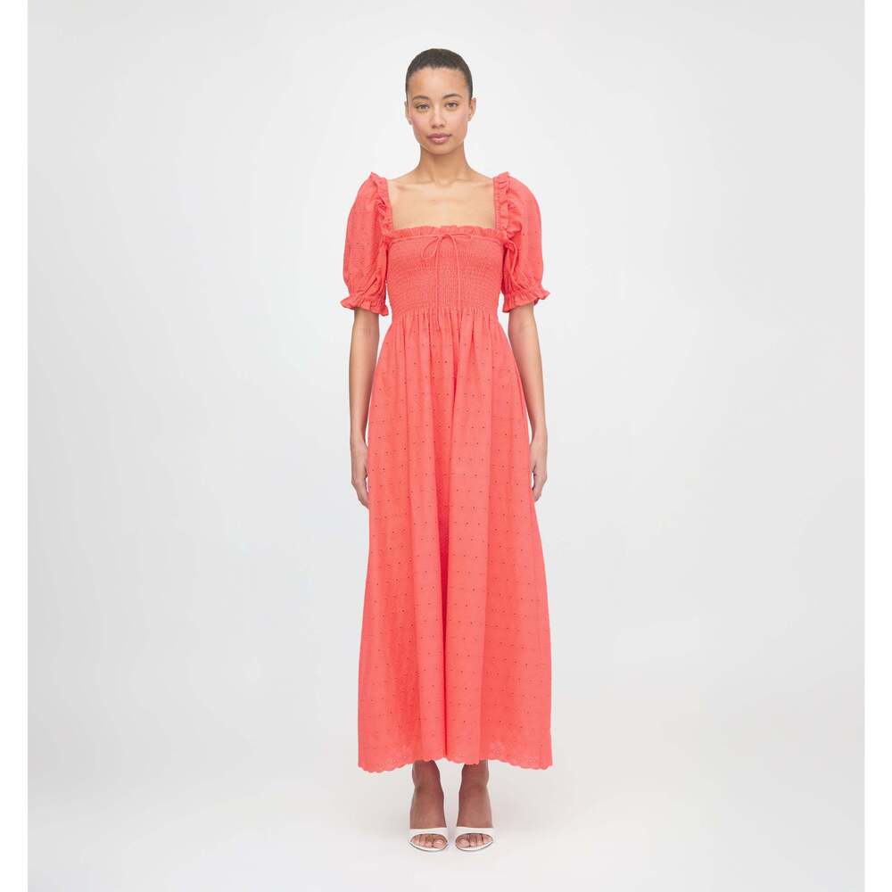 Hill House Home The Scarlett Nap Dress - Coral Daisy Broderie Size XXS